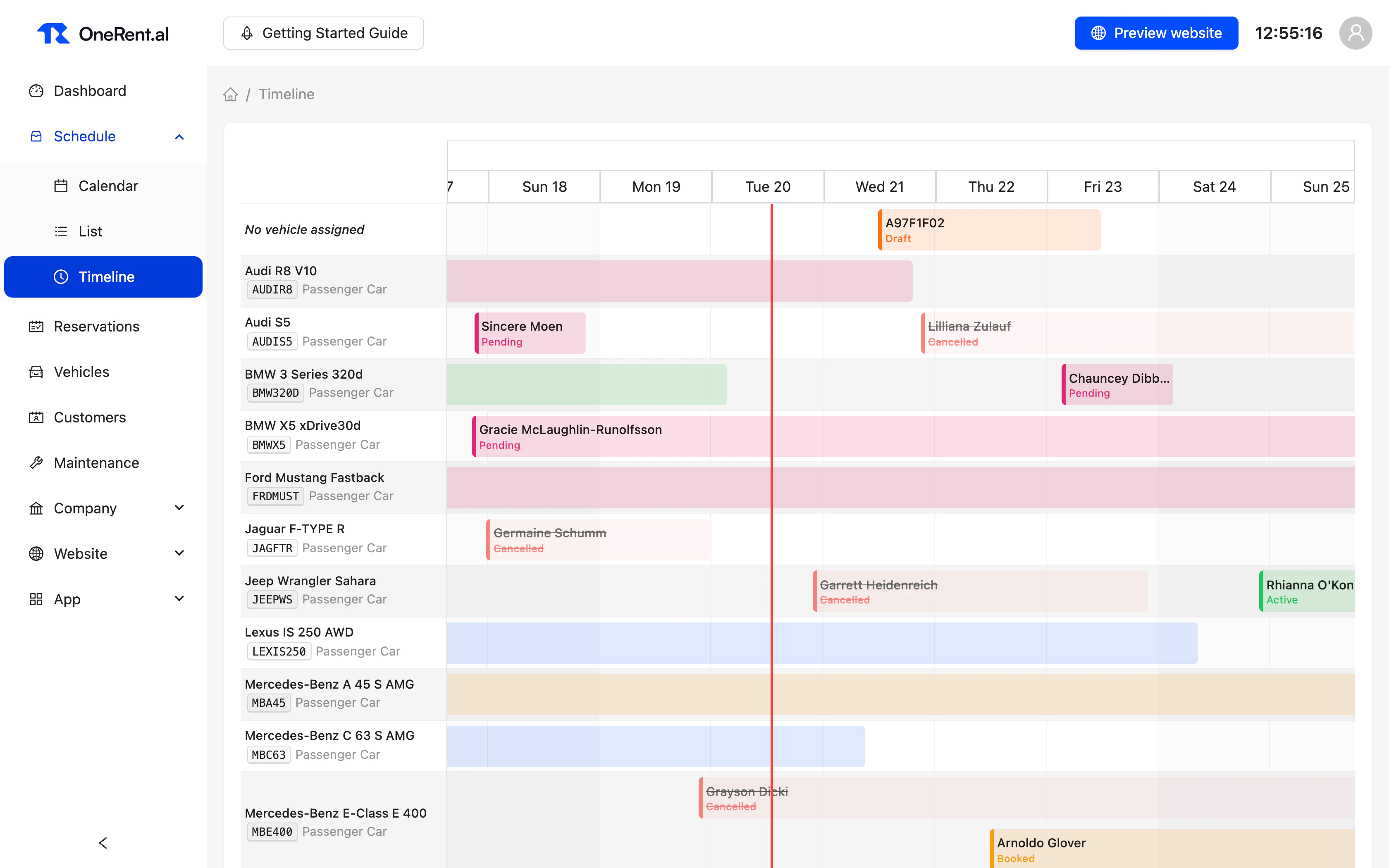 Your reservations on a timeline